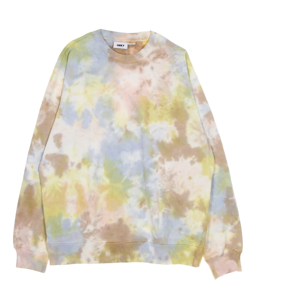 Obey Multicolor Sweatshirts, Male, Xl, Tie-Dye Crewneck Sweatshirt Lightweight Fleece