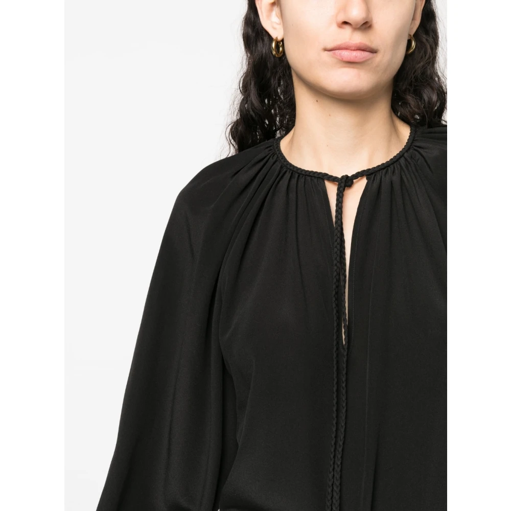 Phaeonia Zwarte Zijden Zelfstrik Blouse Black Dames