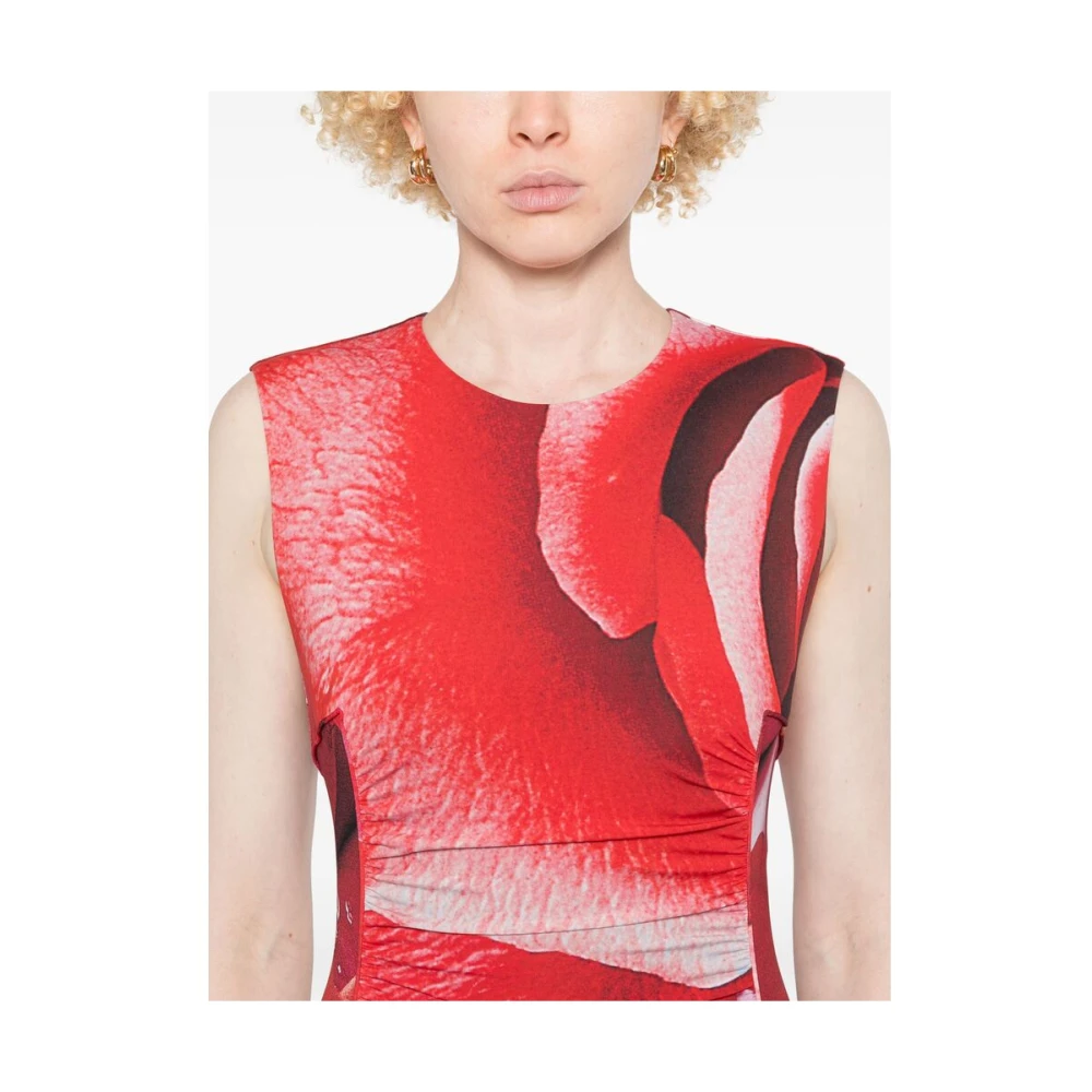 Roberto Cavalli Rode Gedrapeerde Mouwloze Jurk Red Dames