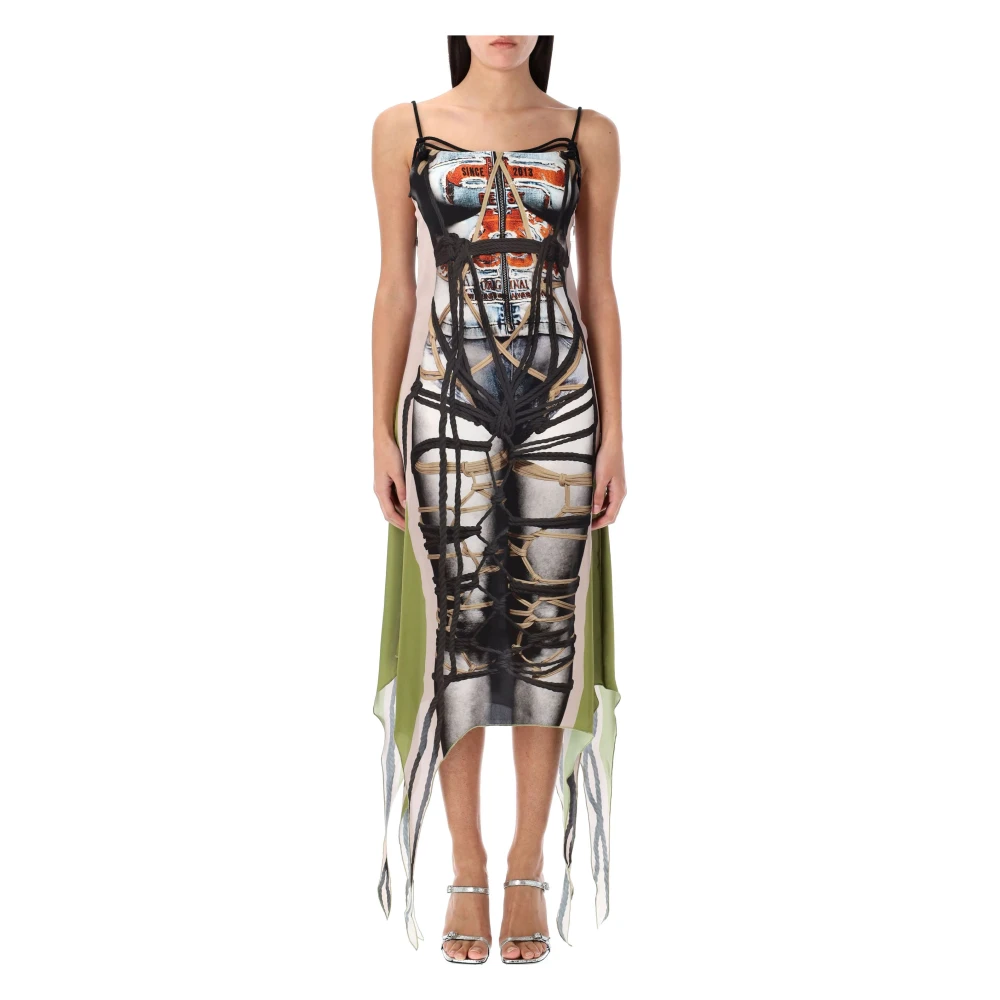 Y Project Bondage Print Jurk Taupe Groen Multicolor Dames