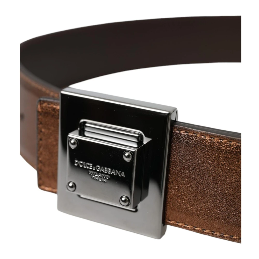 Dolce & Gabbana Bronzen Leren Riem met Metalen Gesp Brown Dames