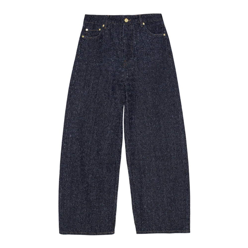 Ganni Fluffy Denim Wide Jeans Rinse Blue Dames
