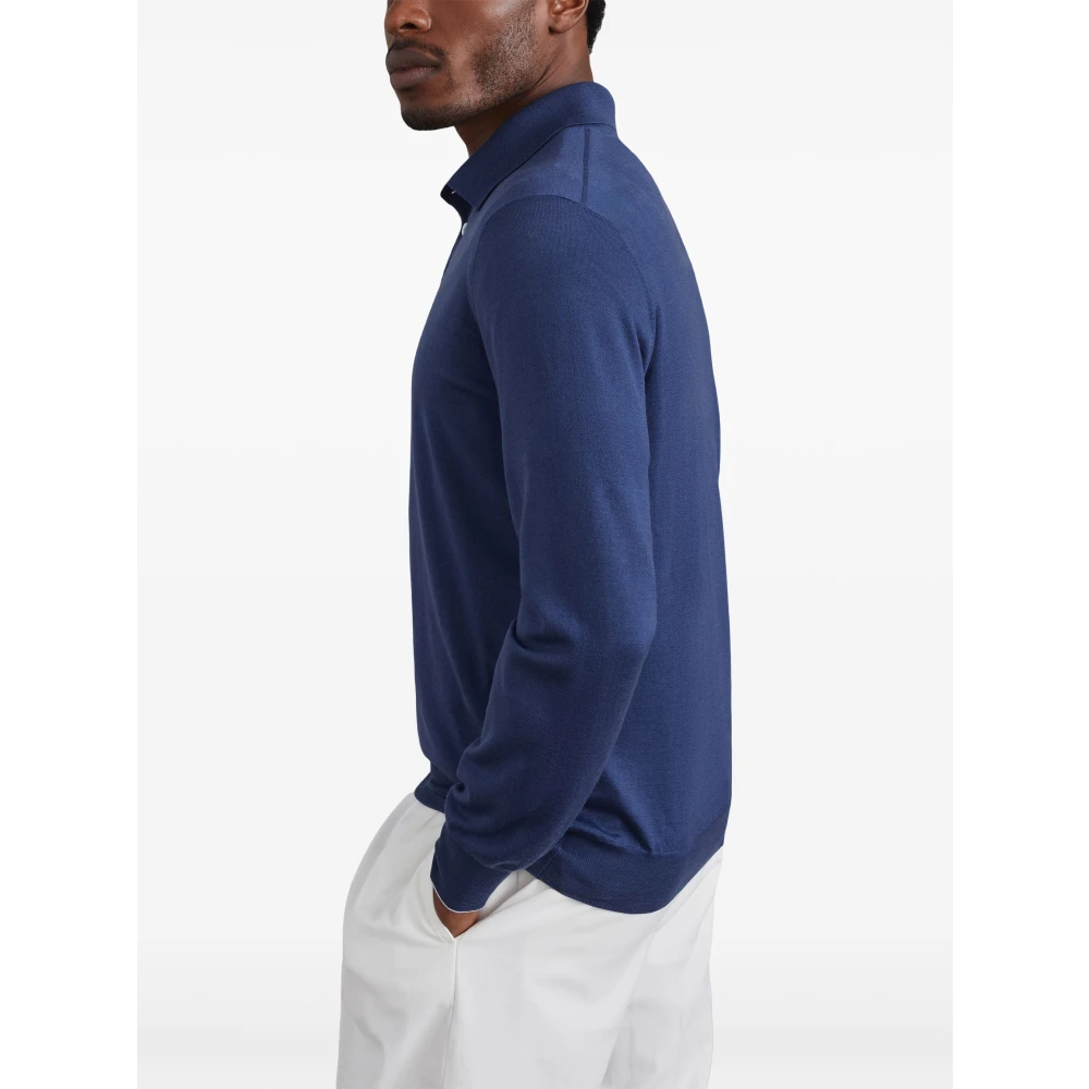 BRUNELLO CUCINELLI Luxe Wol Kasjmier Polo Shirt Blue Heren