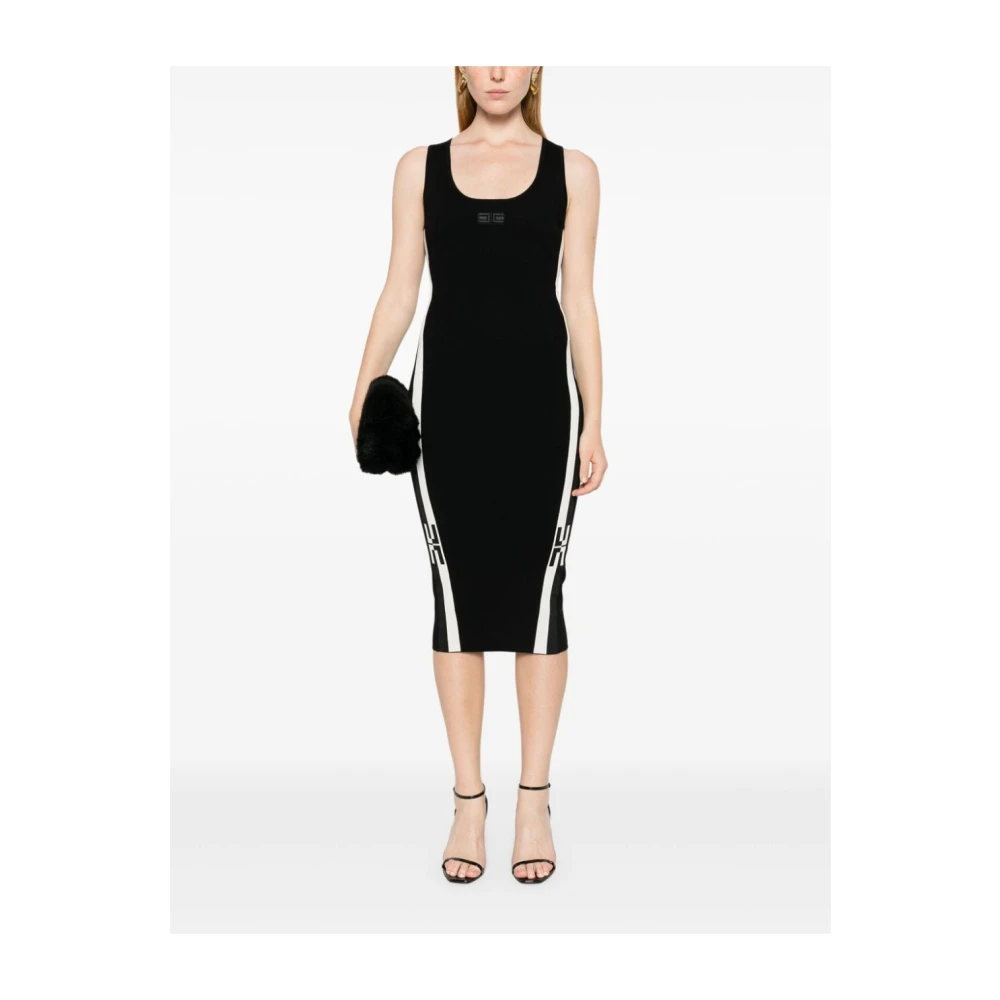 Elisabetta Franchi Elegante Nero E Bianco Jurk Black Dames