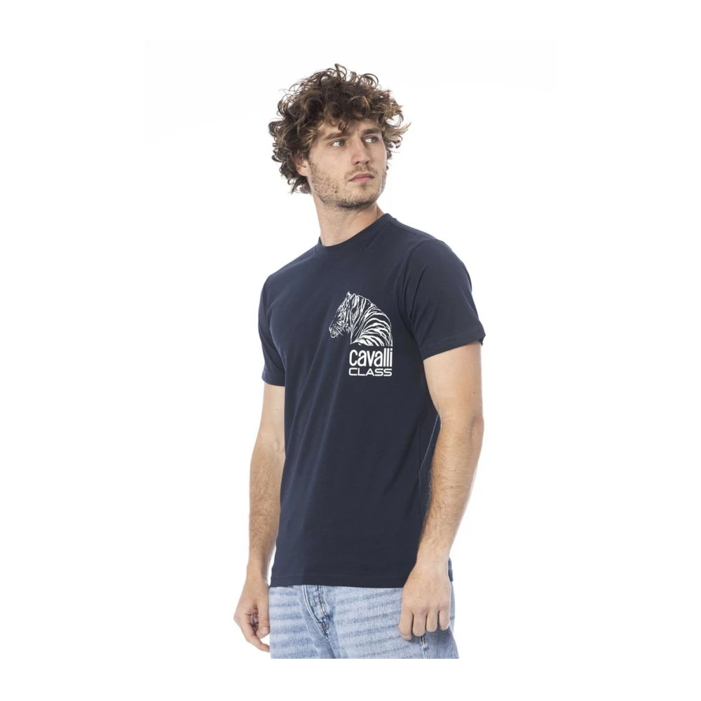 Cavalli Class Blauw Logo Print Katoen T-Shirt Blue Heren