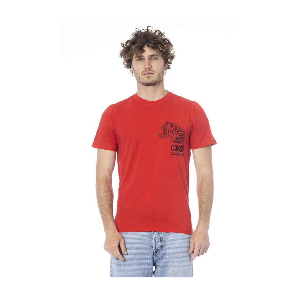 Cavalli Class Logo Print Katoenen T-shirt Red Heren