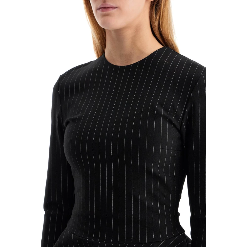 Ganni Pinstripe Peplum Top met Uitlopende Mouwen Black Dames