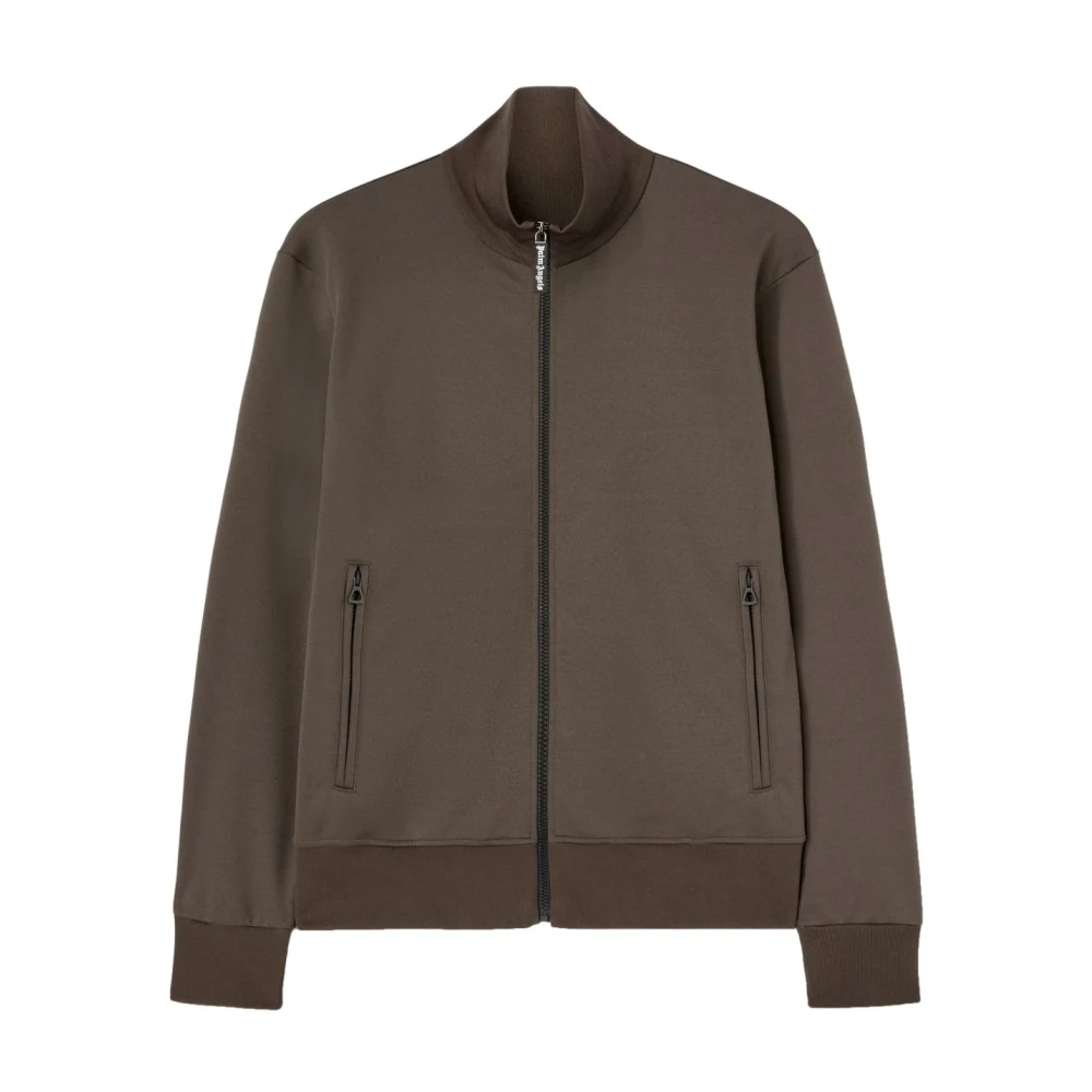 Palm Angels Bruine Logo Print Rits Jas Brown Heren