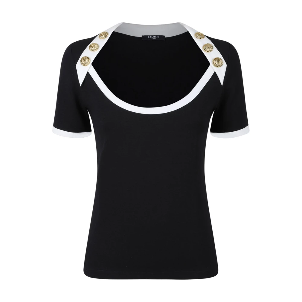 Balmain Zwart T-shirt met knoopdetail Black Dames