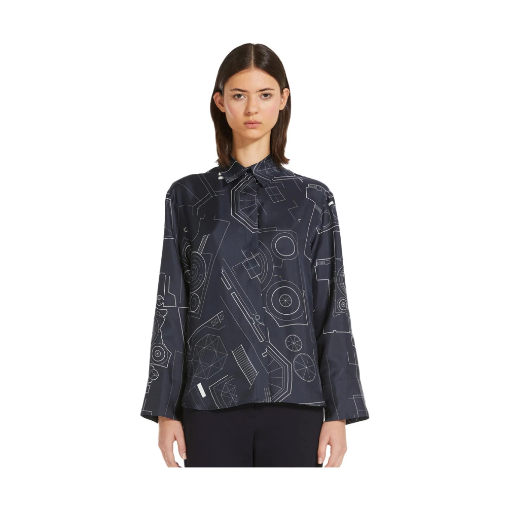 Max Mara Gedrukte zijden overhemd met lange mouwen Blue Dames