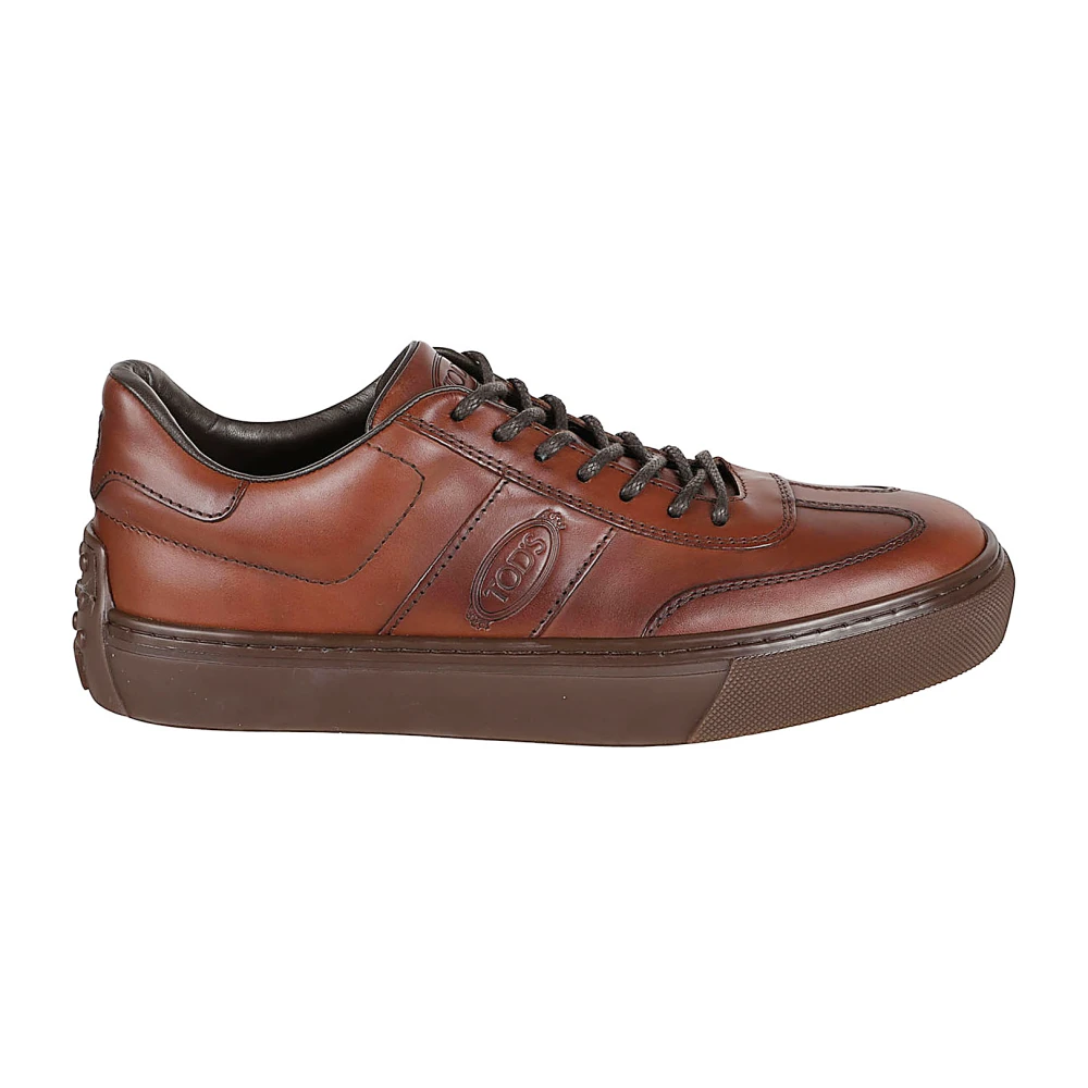 Tod’s Vintage Leren Sneakers met Logo Inprenting Heren Schoenen Bruin