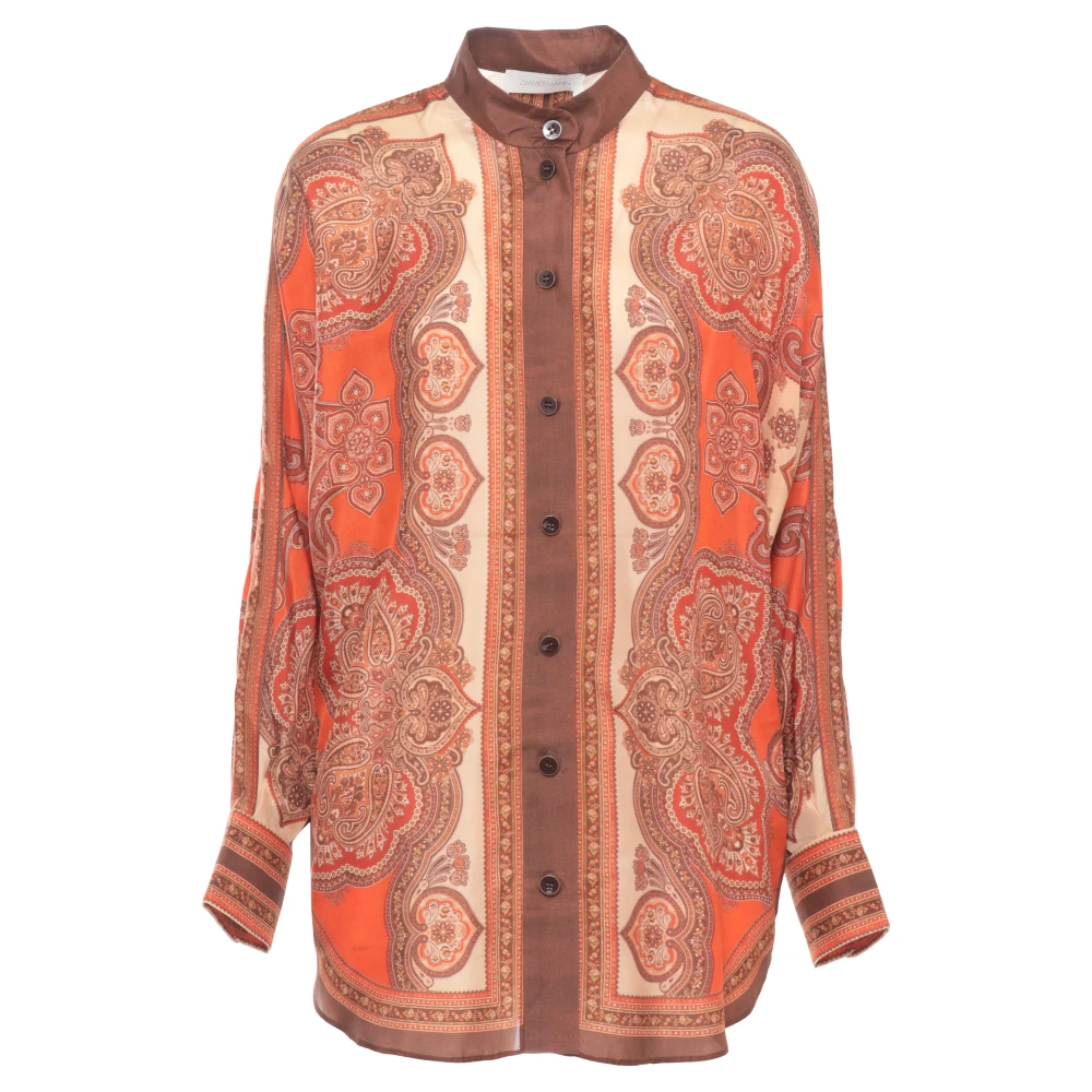 Zimmermann Orange Shirts, Female, S, Mahon Printed Silk Shirt