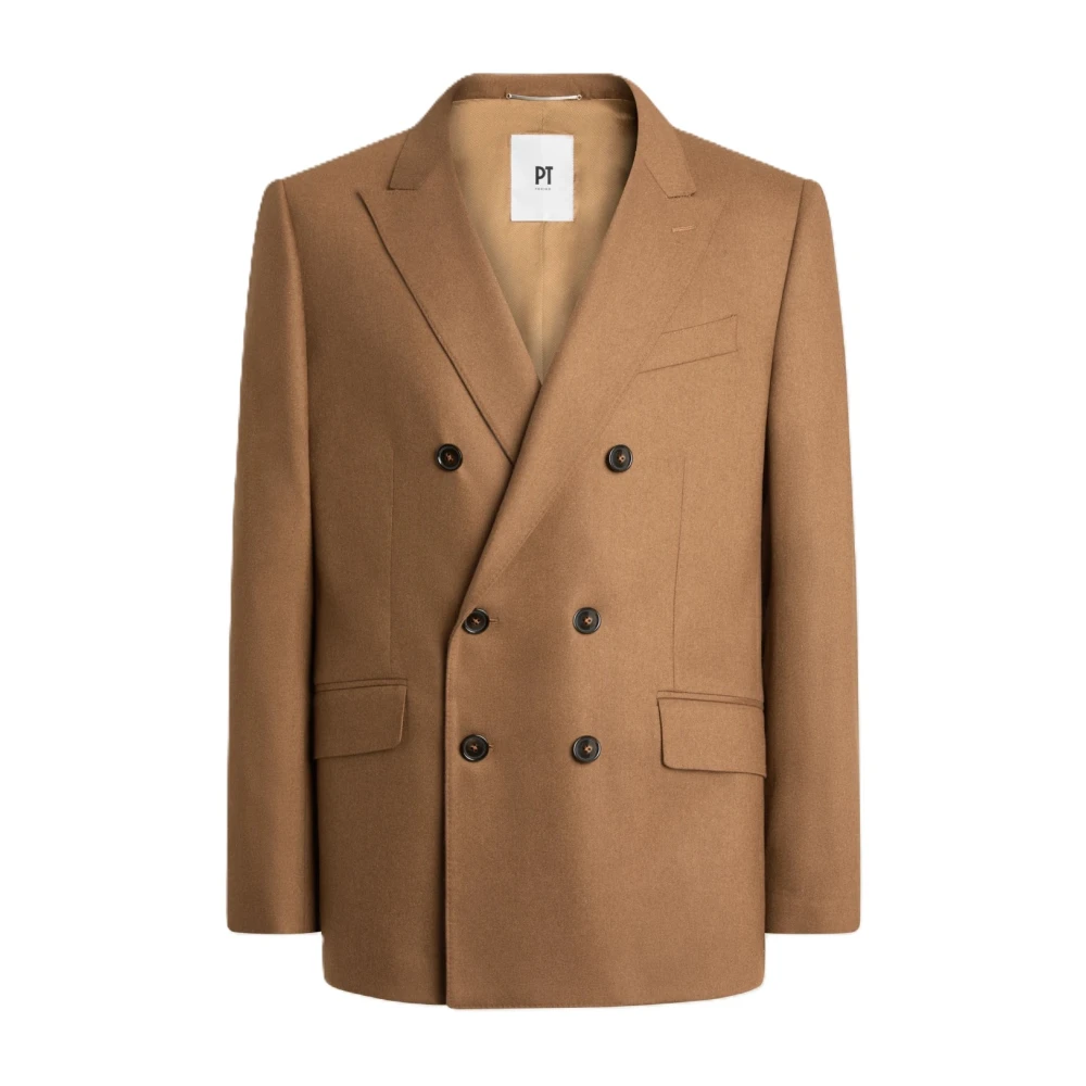 PT Torino Dubbelborstig Beige Flanel Kasjmier Blazer Brown Heren