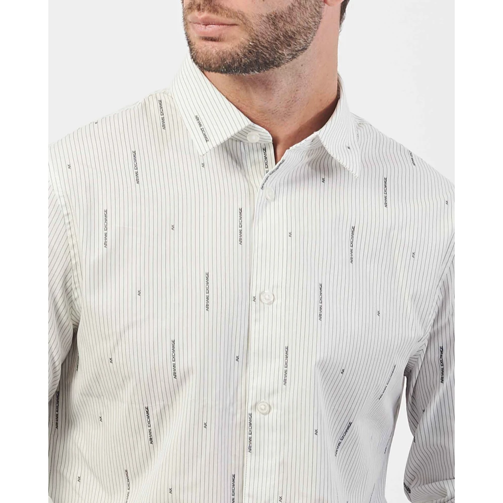 Armani Exchange Casual Poplin Katoenen Overhemd White Heren