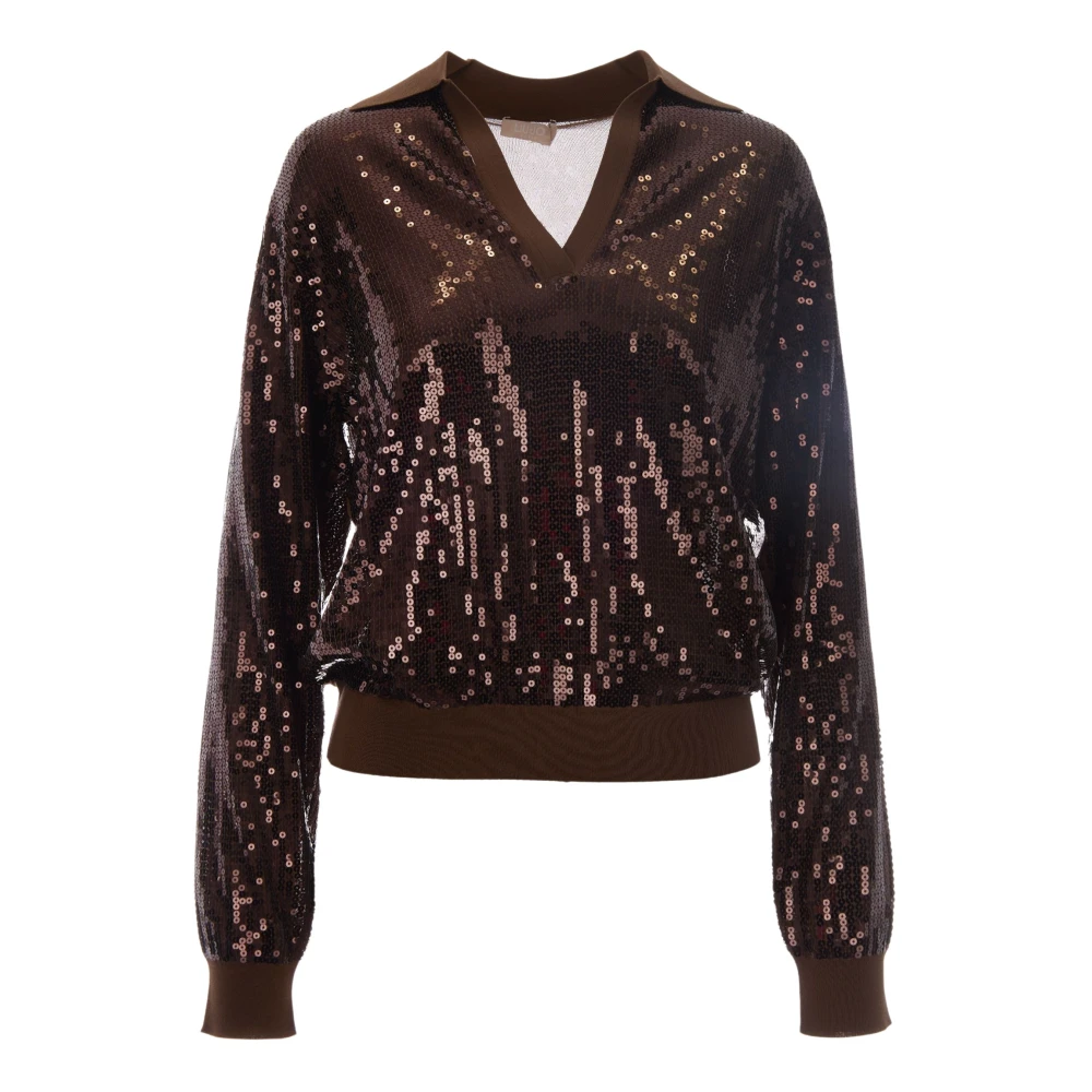 Liu Jo Vrouw Bruin Tops Dames, S, Pailletten, Jumper Met Pailletten