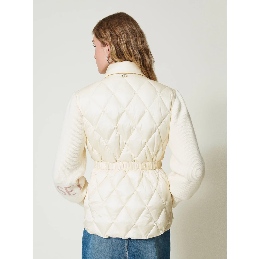 Twinset Korte gewatteerde jas met gebreide mouwen Beige Dames
