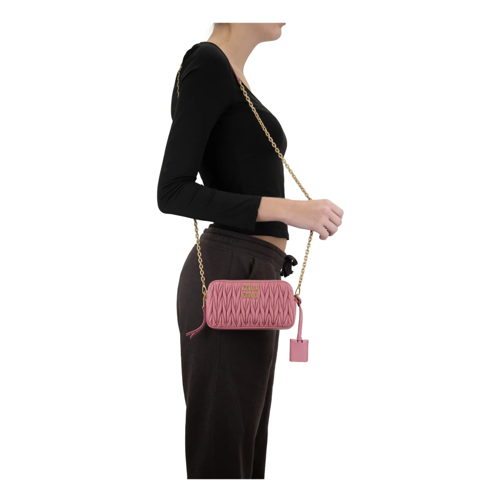 Miu Leren schoudertas met rits Pink Dames