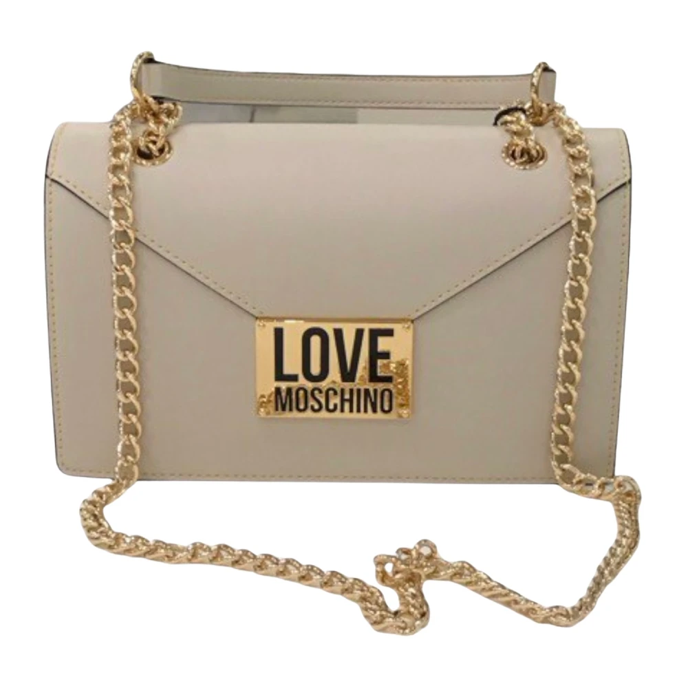 Love Moschino Eco-leren Schoudertas met Logoplaat Beige Dames
