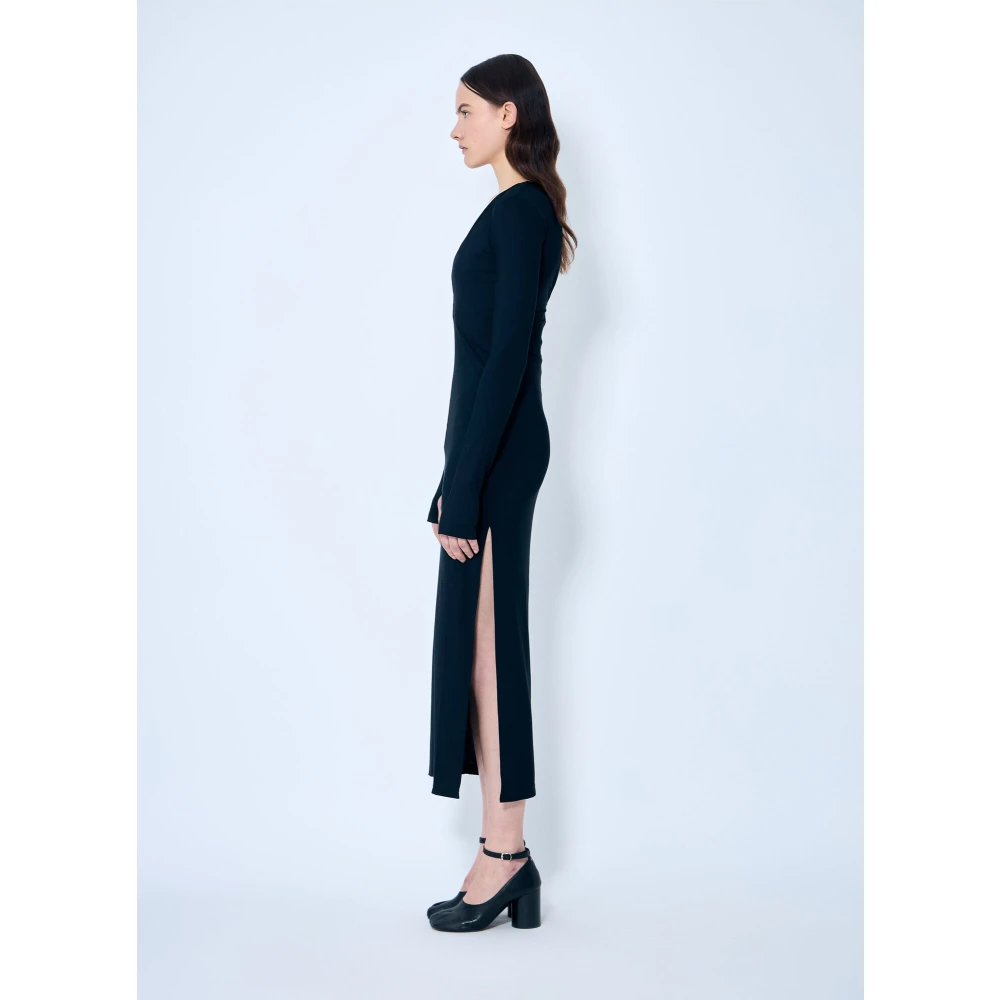 MM6 Maison Margiela Stretch Midi V-halsjurk Black Dames