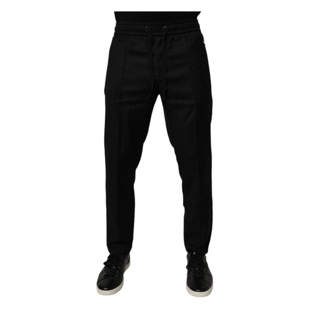 Dolce & Gabbana Men's Black Luxurious Wool Jogger Pants With Logo