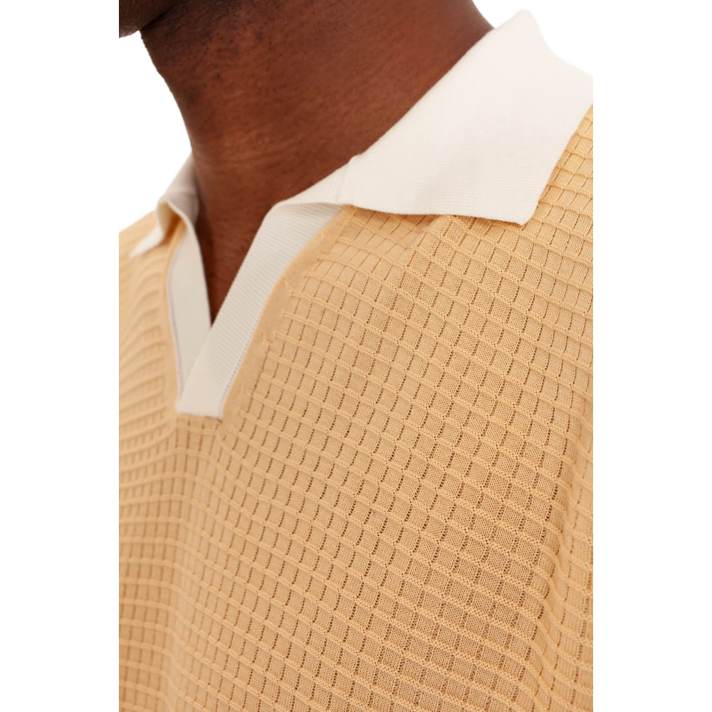 Drumohr Gele Contrast Polo Shirt 3D Wafel Yellow Heren