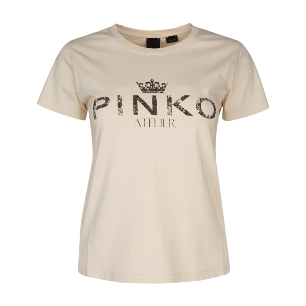 Pinko Casual Katoenen T-Shirt voor Mannen Beige Dames