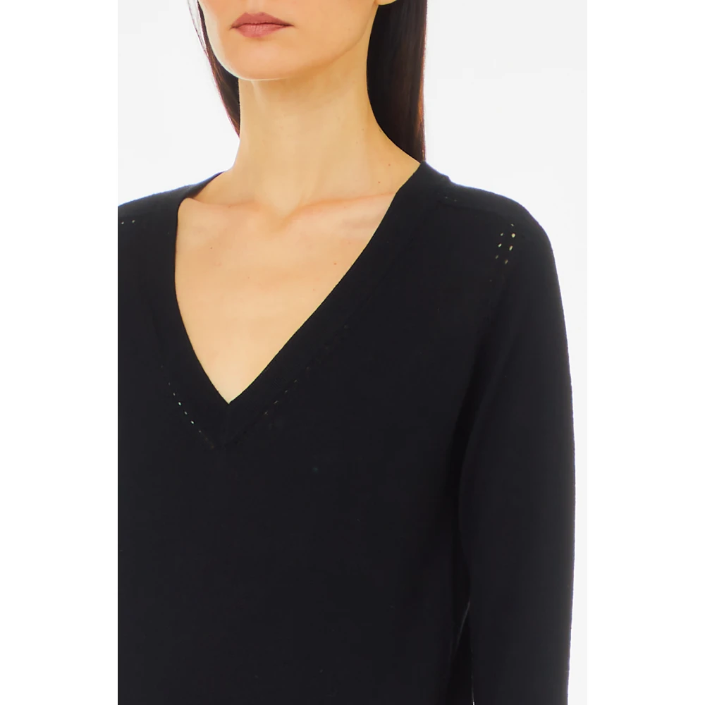 Liu Jo Zwarte Wollen Trui V-Hals Lange Mouw Black Dames