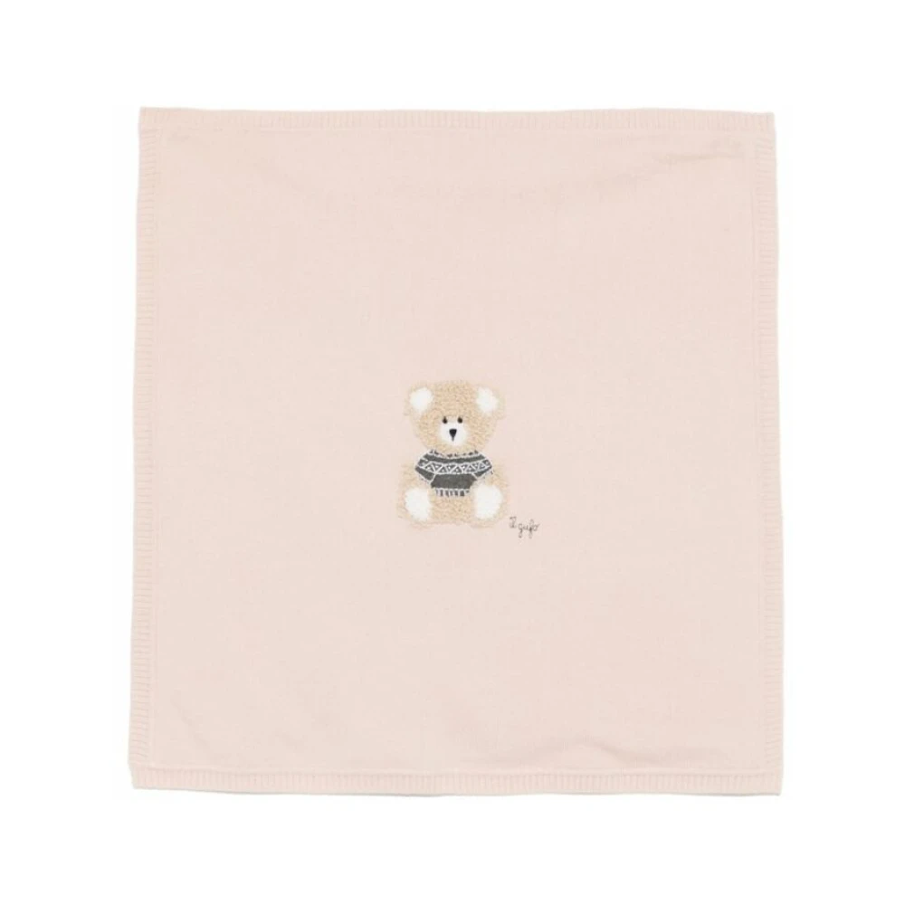 Il Gufo Teddybeer Geborduurde Wollen Deken Pink Unisex