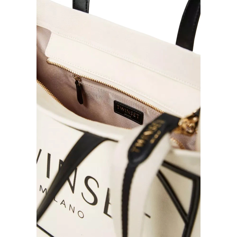 Twinset Canvas Shopper Tas met Logo Print Beige Dames