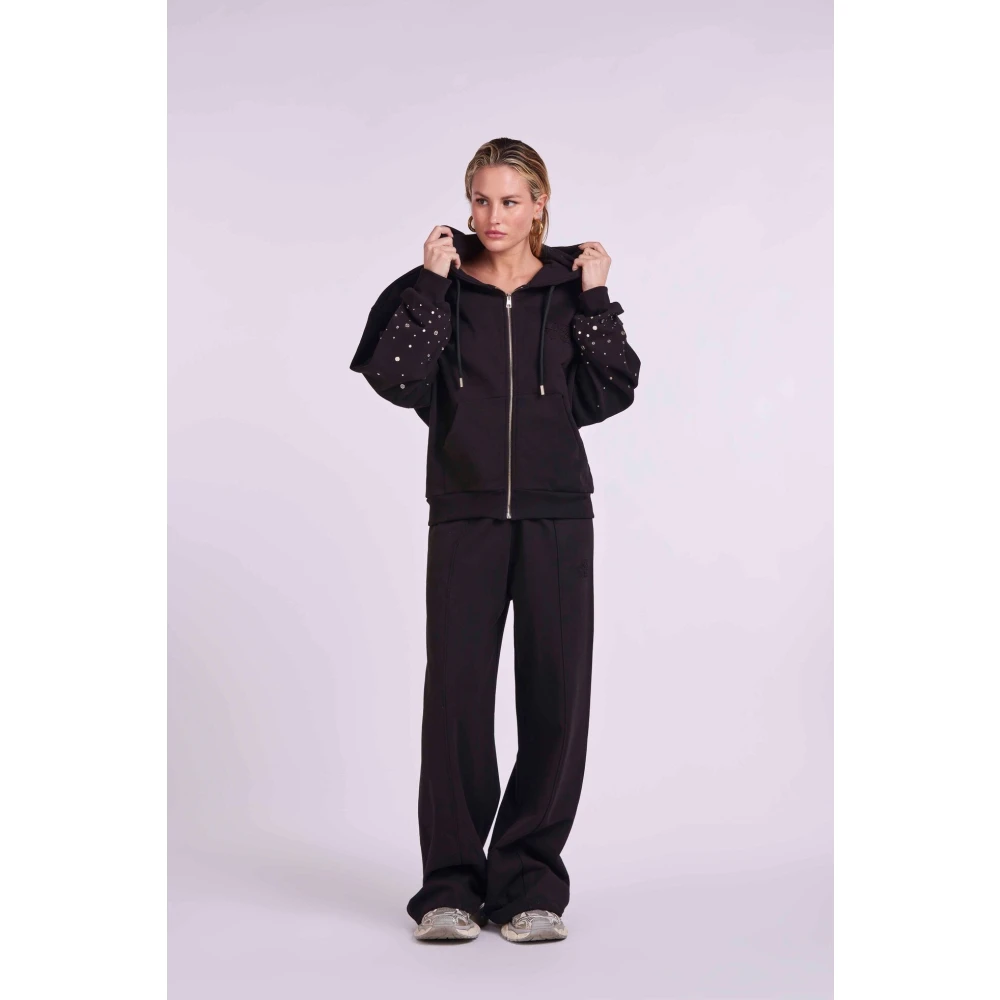 4Giveness Geborduurde Palazzo Broek met Felpa Stijl Black Dames