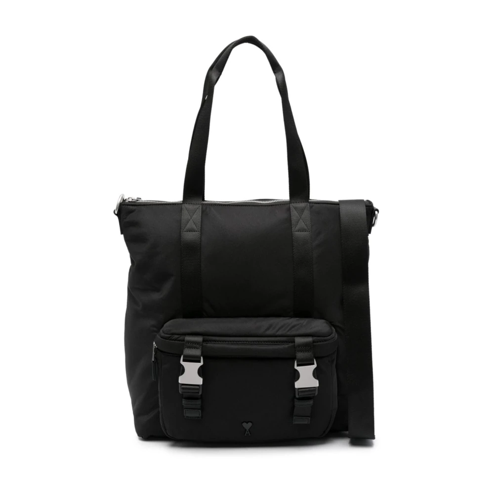 Ami Paris Logo Shopper Stijlvolle Tote Bag voor modebewuste Black