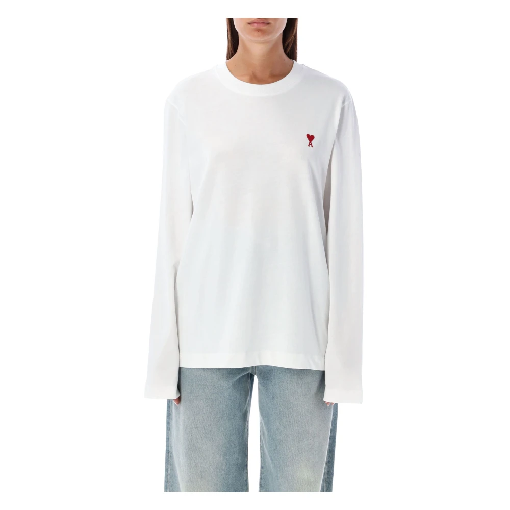 Ami Paris Vit långärmad T-shirt med Ami de Coeur-logotyp White, Dam