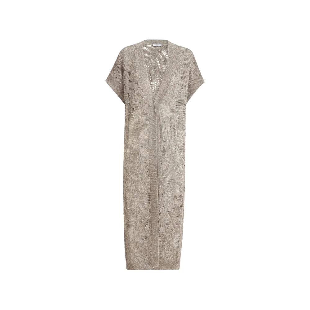 Brunello Cucinelli Women's Beige Long Knitwear, Xs, Long Cardigan Dazzling Water Lillies