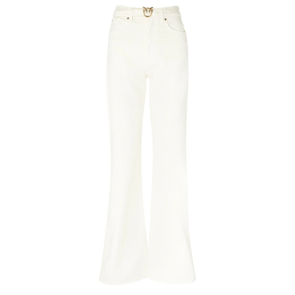 Pinko Flare Ivory Katoenen Denim Jeans White Dames