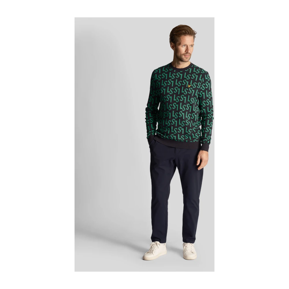 Lyle & Scott Monogram Gebreide Crew Neck Trui Beige Heren