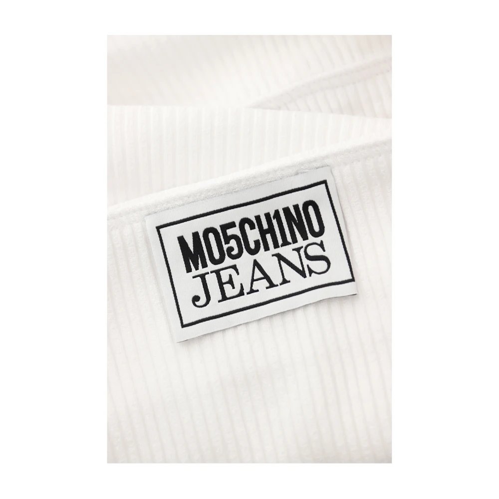 Moschino Logo Top Crop Print Wit Geribbeld White Dames