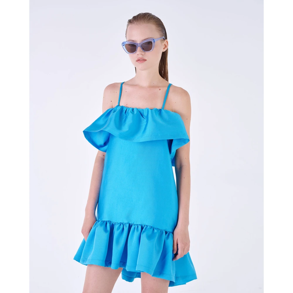 Silvian Heach Korte jurk met ruches en elastische halslijn Blue Dames