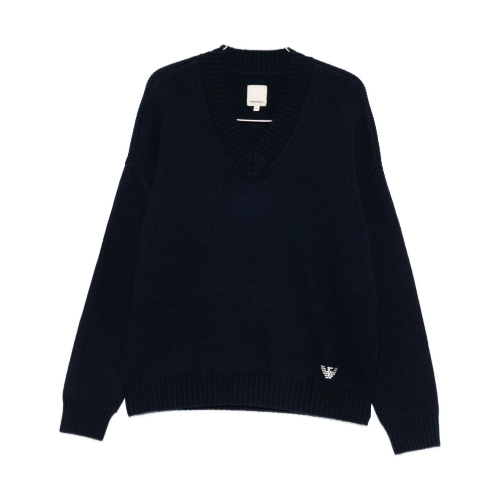 Emporio Armani Men's Blue V-Neck Knitwear, M, Jumpers For