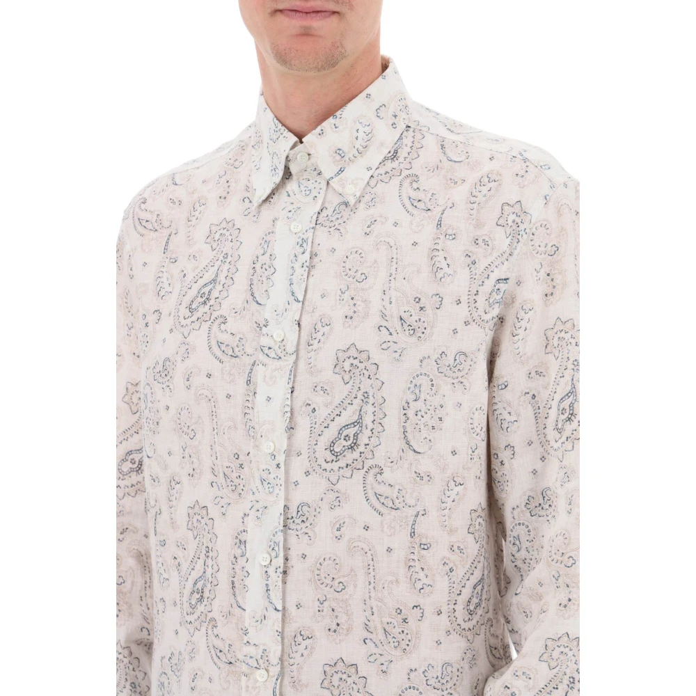 BRUNELLO CUCINELLI Linnen shirt met paisley patroon White Heren