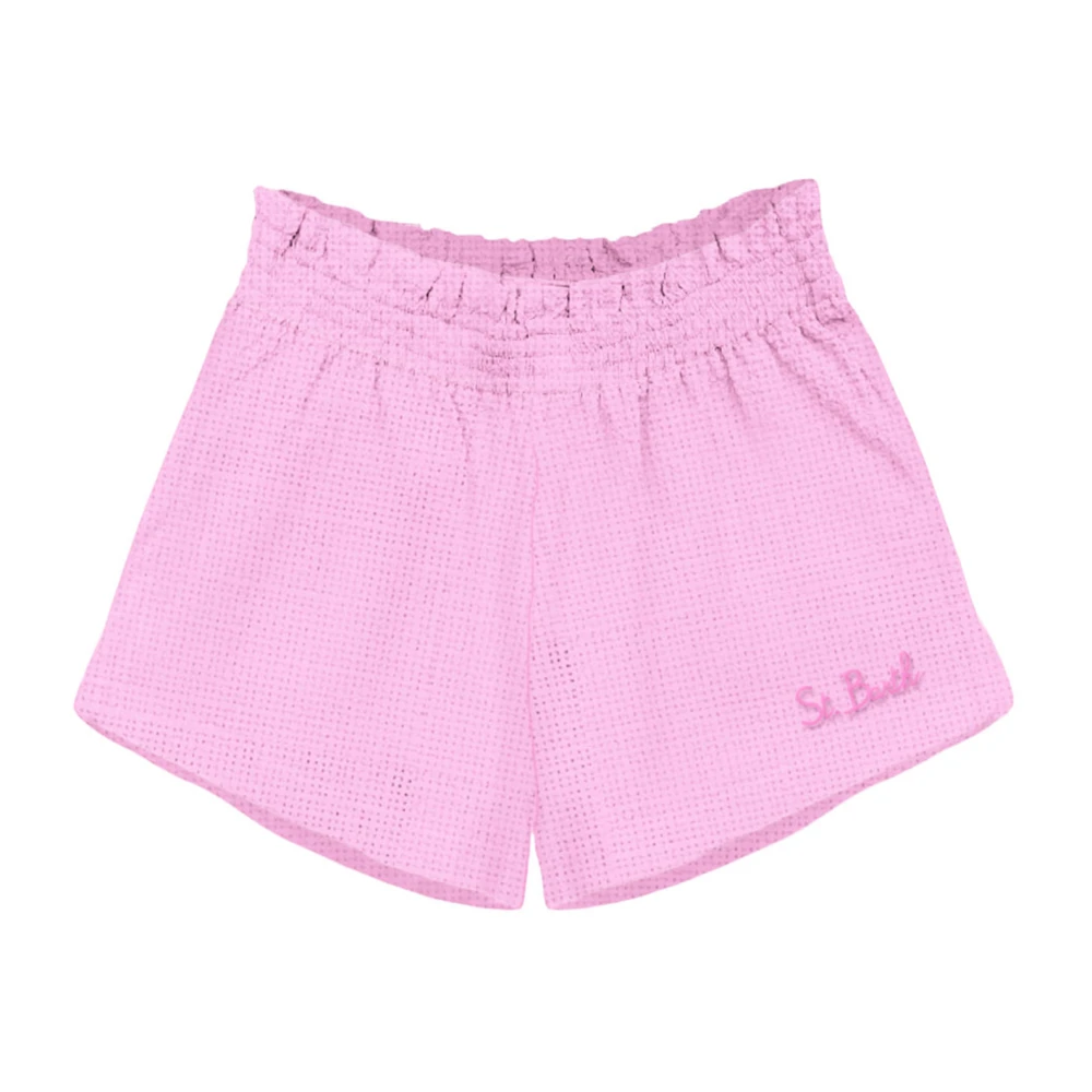 MC2 Saint Barth Roze Linnen Shorts met Geborduurd Logo Pink Dames