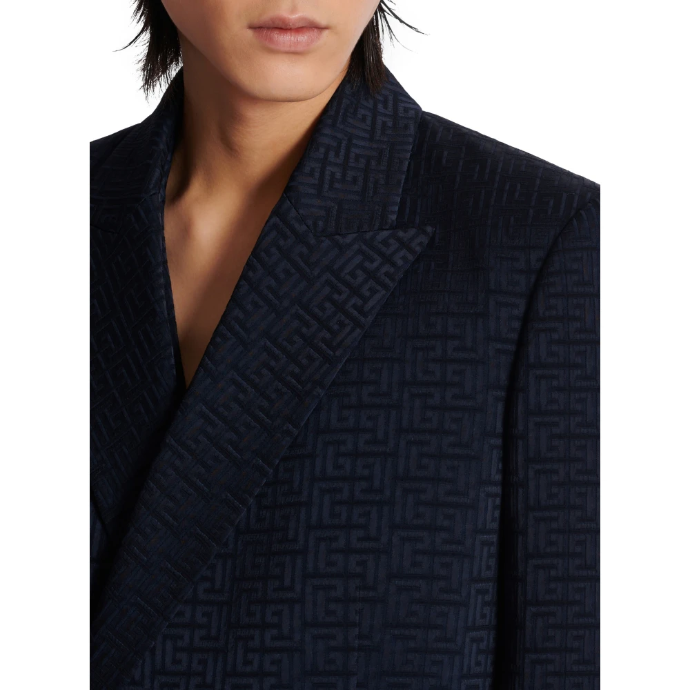 Balmain PB Labyrinth satin jacquard blazer Blue Heren