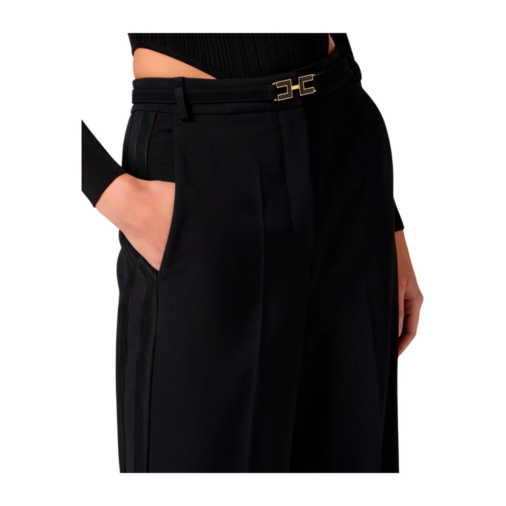 Elisabetta Franchi Wijde Pijp Cropped Broek Black Dames
