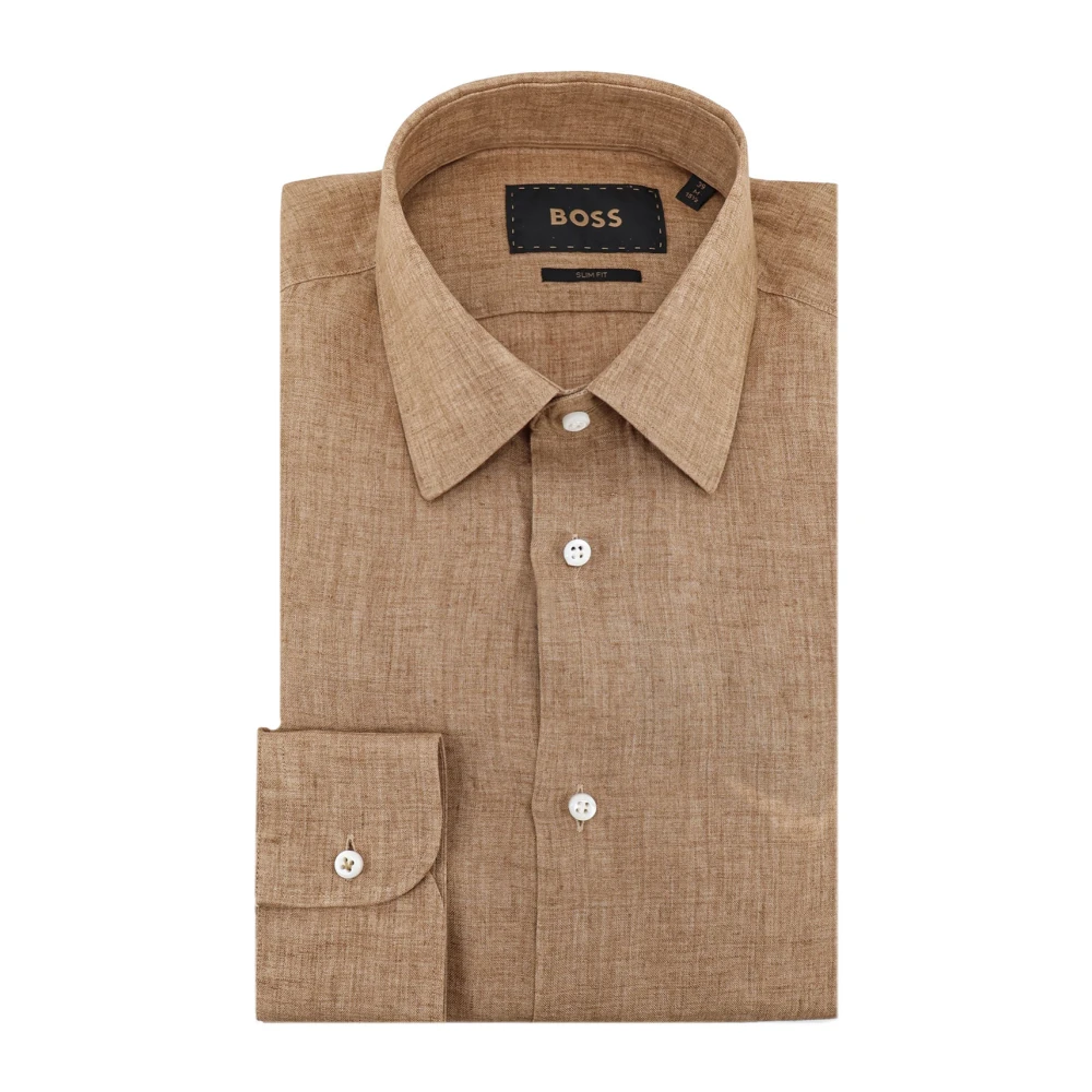 Hugo Men's Beige Casual Shirts, 2XL, Linen Shirt