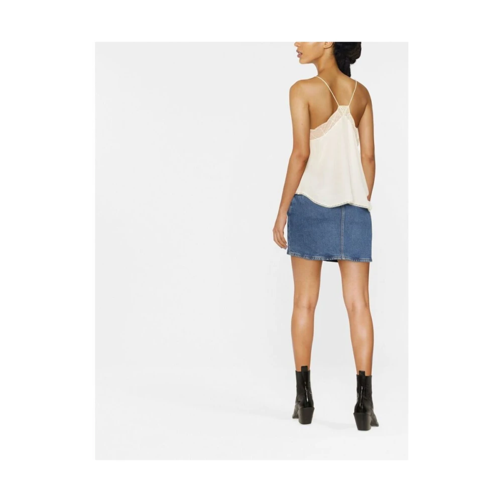 Zadig & Voltaire Elegante Zijden Kant Trim V-Hals Hemdje White Dames