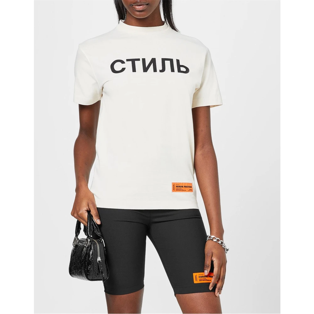 Heron Preston Ctnmb Logo T-Shirt Wit Zwart Korte Mouw White Dames