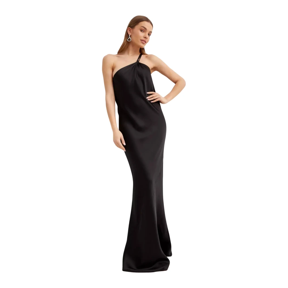 Norma Kamali Zwarte Maxi Jurk met Eén Schouder Black Dames