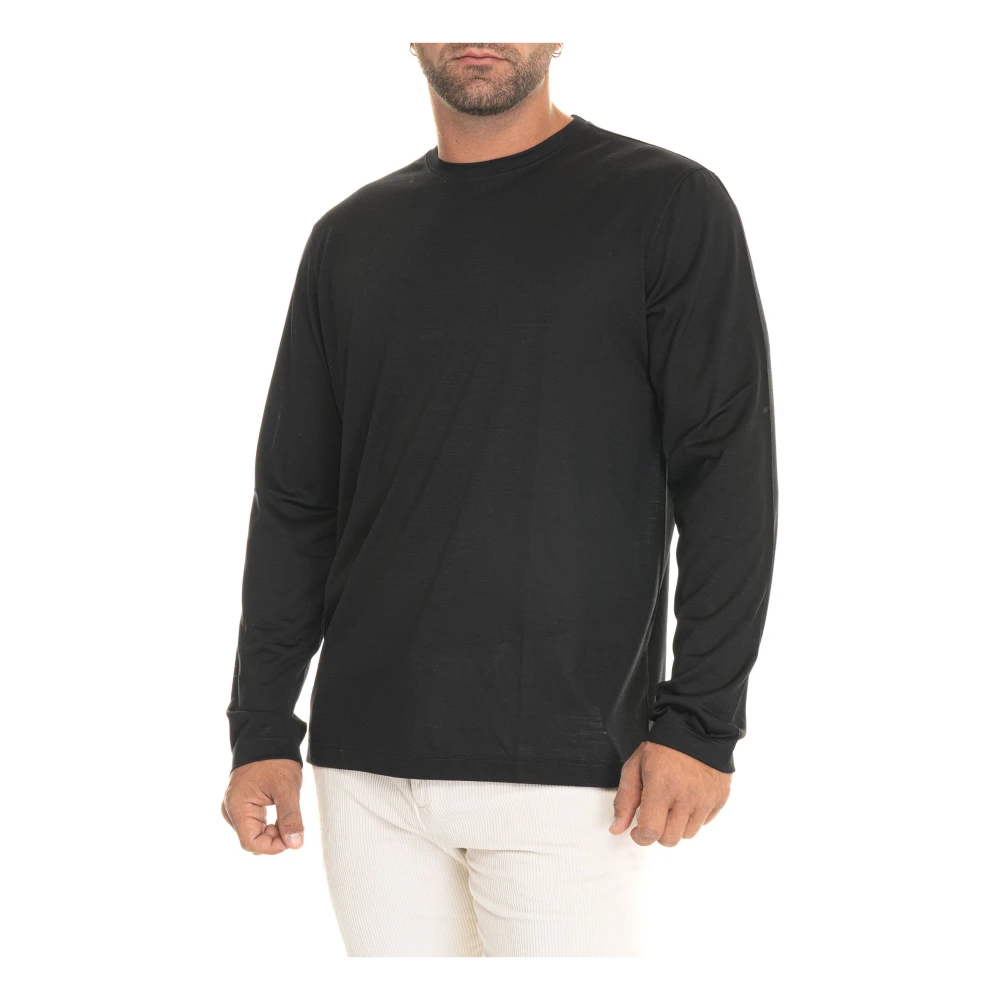 Gran Sasso Wol Lange Mouw Effen T-shirt Black Heren