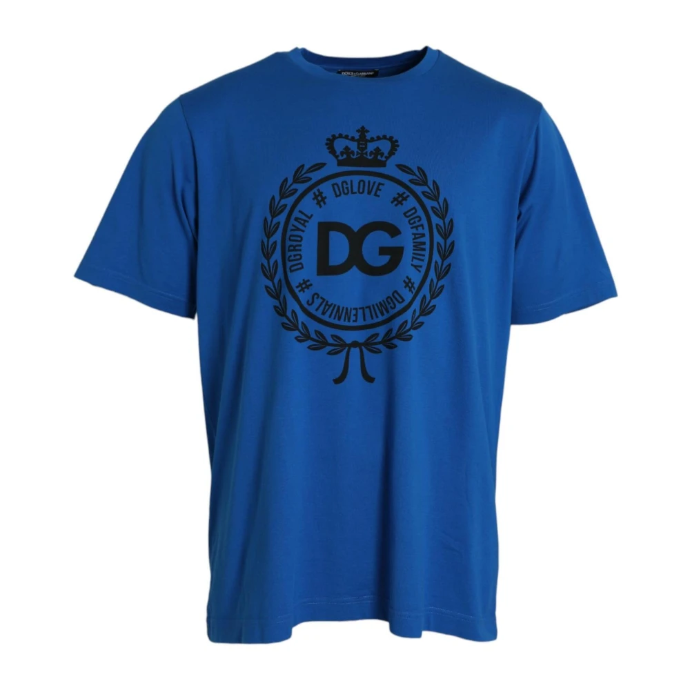 Dolce & Gabbana Blauw Katoen Logo Crew Neck T-Shirt Blue Heren