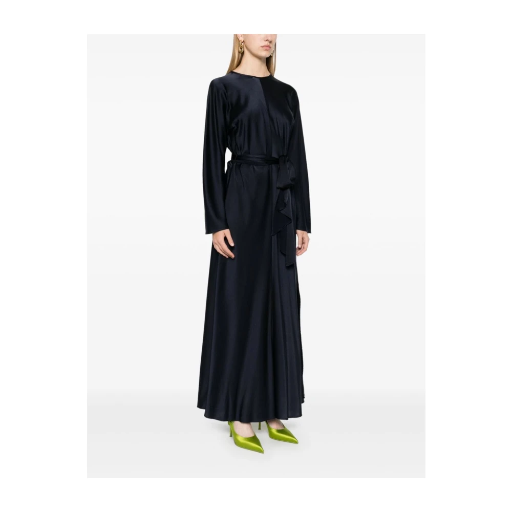 Forte Blauwe Zijden Satijnen Jurk Sleutelgat Detail Blue Dames