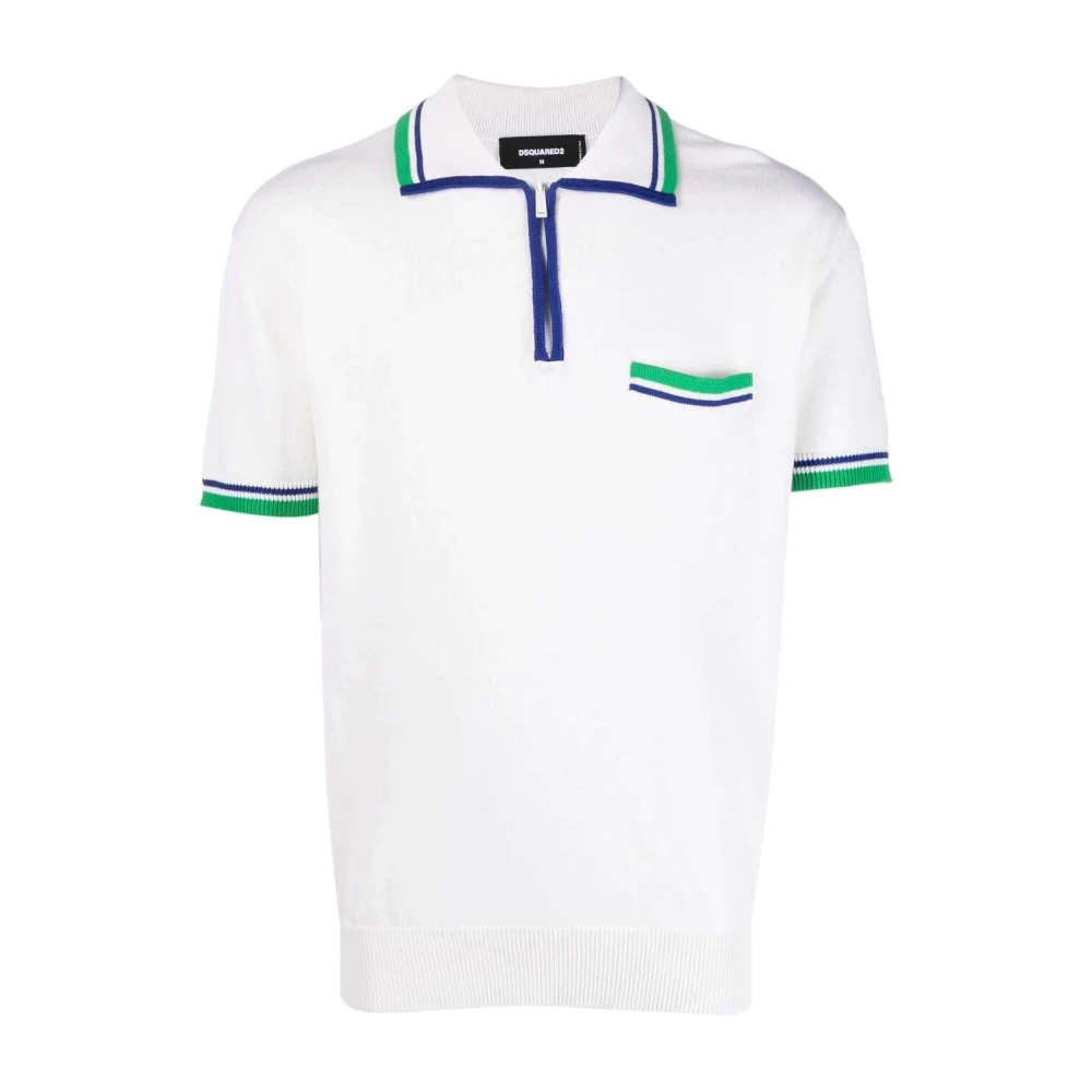 Dsquared2 Contrast-border Polo Shirt Katoen-Zijde Mix White Heren